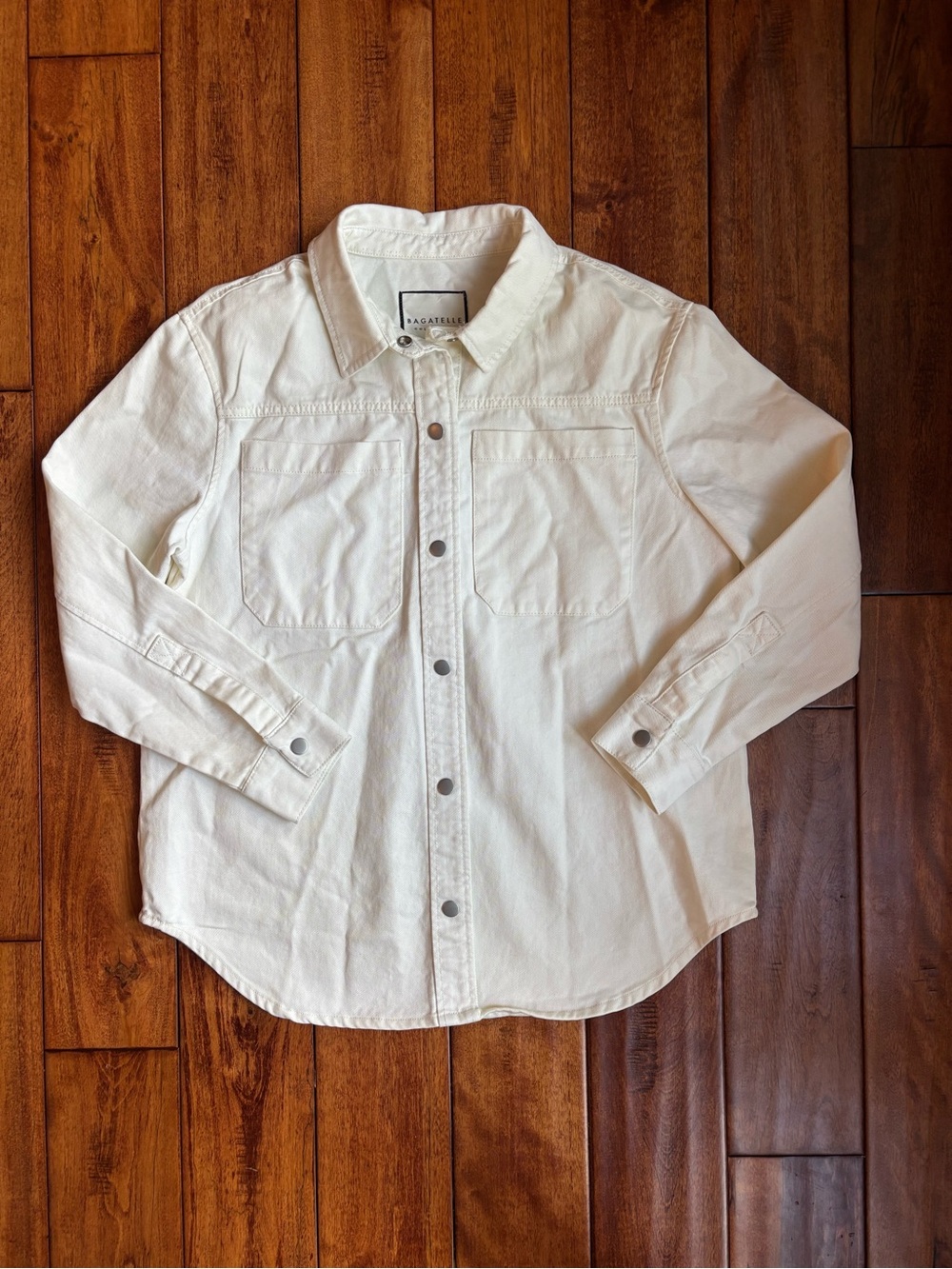 Women's Cream Snap Front Utility Denim Shirt Jacket 100% Cotton